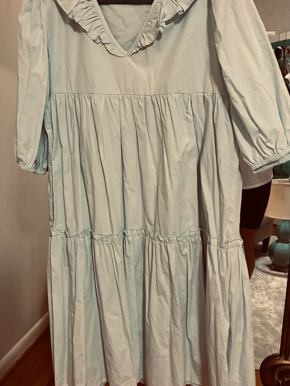Women's Light Blue Ruffle V-Neck Tiered Casual Dress